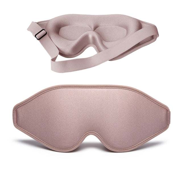 3D natural memory foam sleep mask in pink, black, and gray for ergonomic eye comfort and breathable design