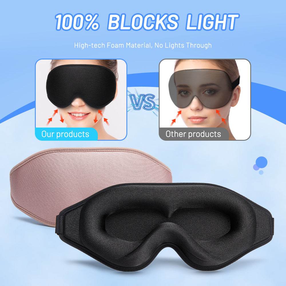 3D Natural memory foam sleep mask in pink, black, and gray for comfortable, breathable night sleep