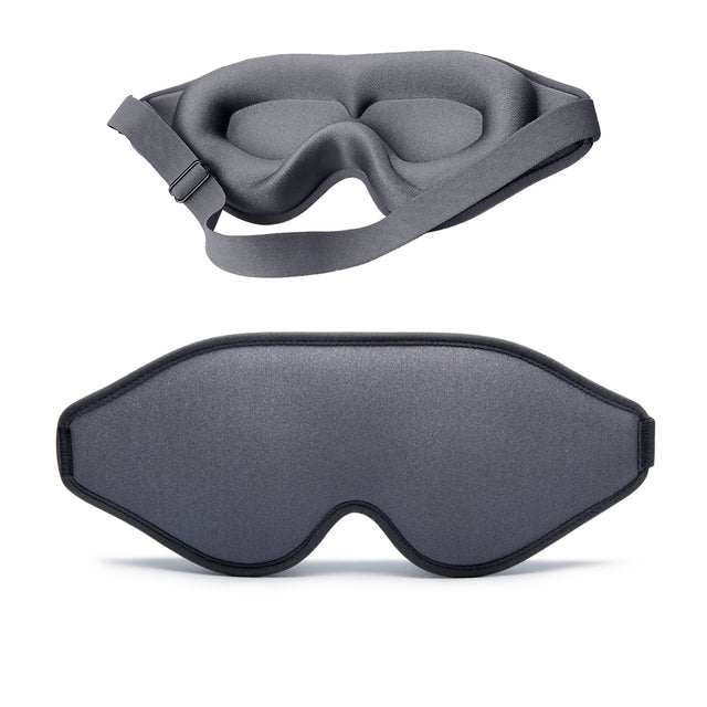 3D Sleep Mask made of natural memory foam in pink, black, and gray colors for ergonomic comfort and breathable fit