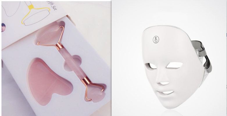 White LED therapy face mask for skin rejuvenation with USB charging cable and instructions