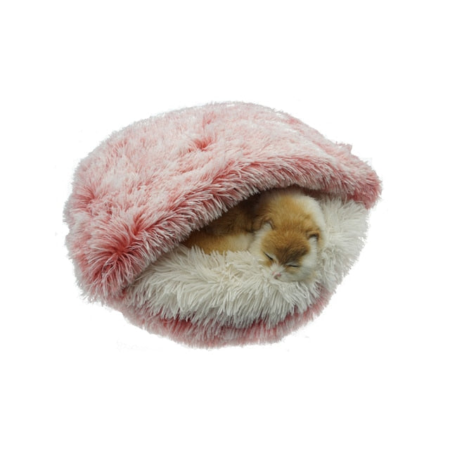 2-in-1 pet bed with plush fabric and raised rim for cats and small dogs
