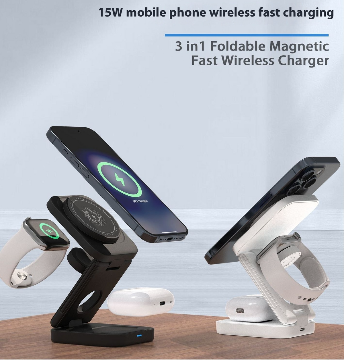 3 in 1 foldable wireless charger charging iPhone Apple Watch and AirPods