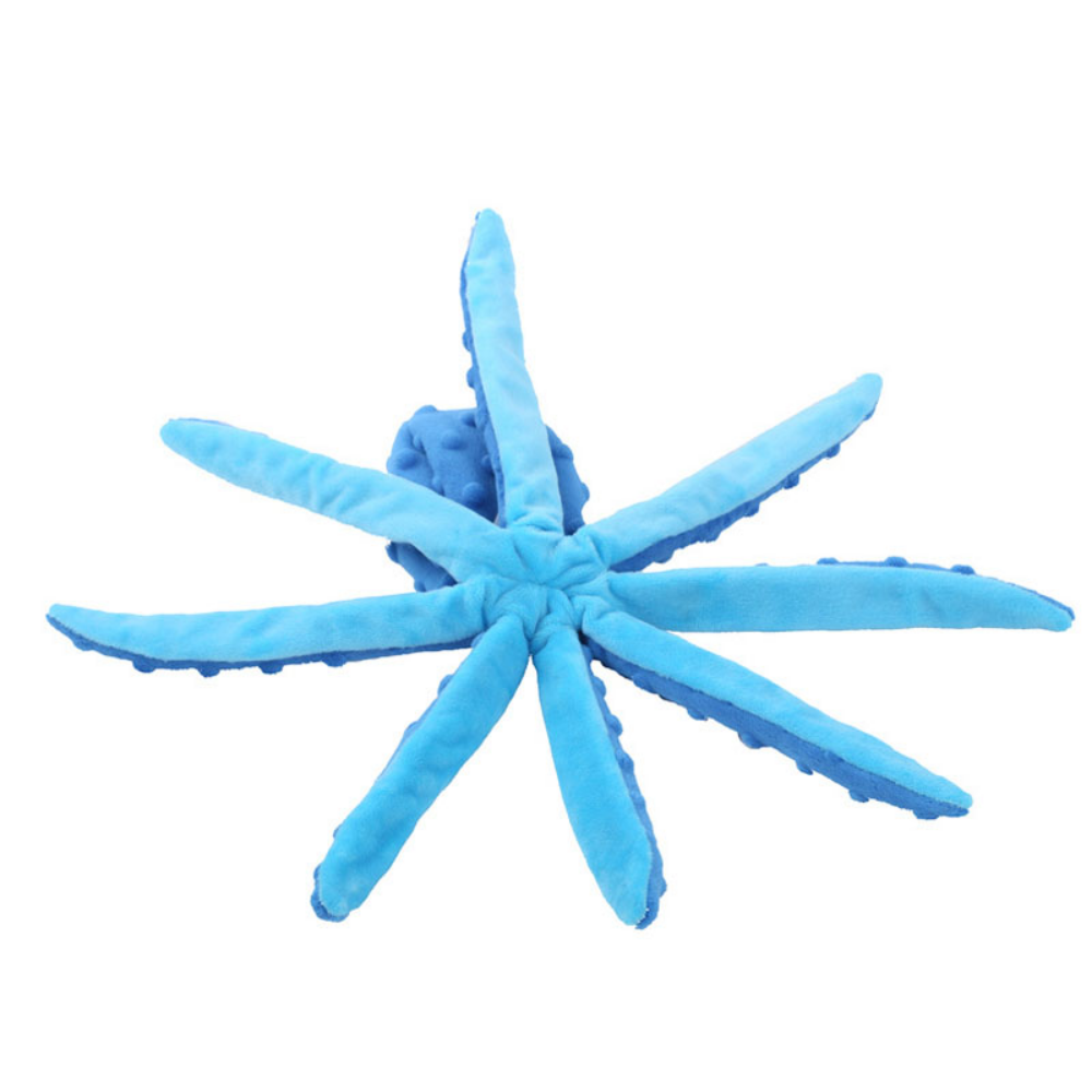 Colorful interactive bite-resistant plush octopus pet toy with sound features for playtime fun