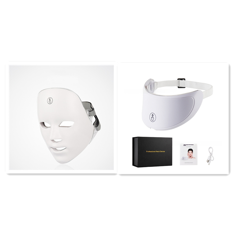 White LED therapy face mask for skin rejuvenation with USB charging cable and instructions