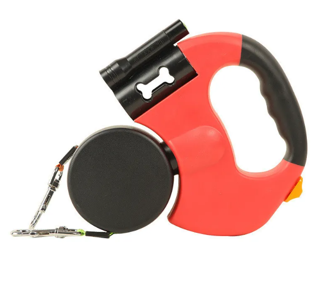 Automatic double dog leash telescopic with dual retractable lines and ergonomic grip