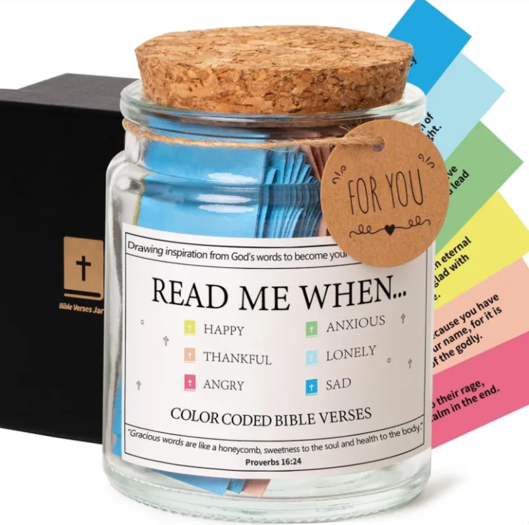 Bible verses in a jar with inspiring scripture cards for daily encouragement