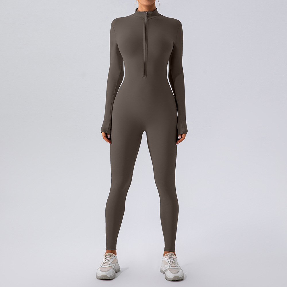 Black fleece-lined yoga jumpsuit with stretchy fabric for warm, comfortable workouts