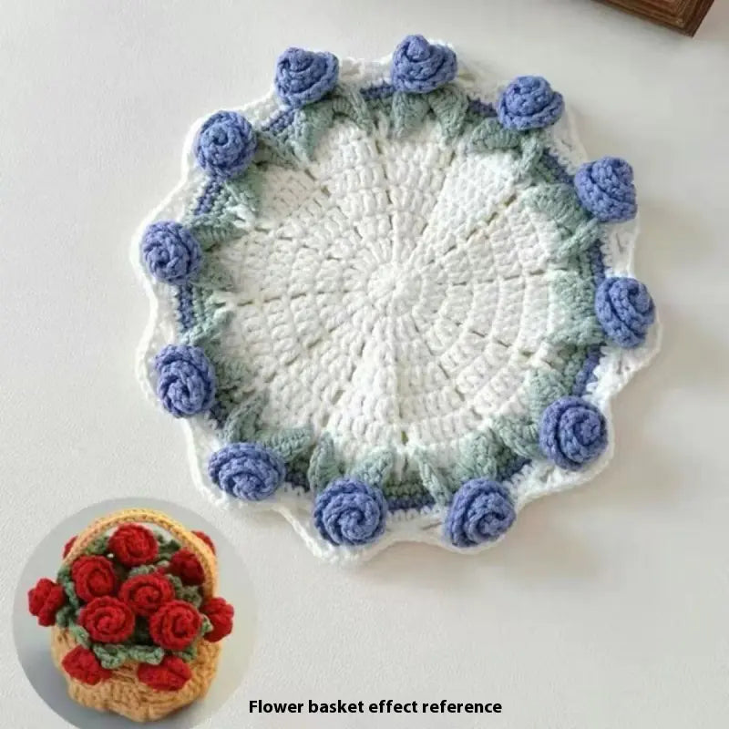 DIY crochet rose coaster kit with yarn and tools
