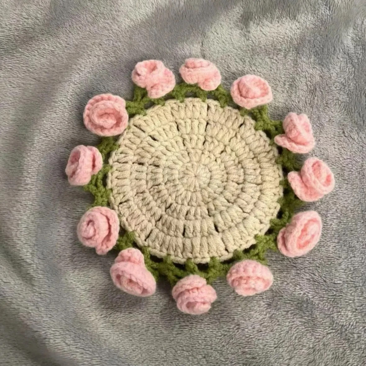 Crochet DIY kit with rose coaster and yarn materials