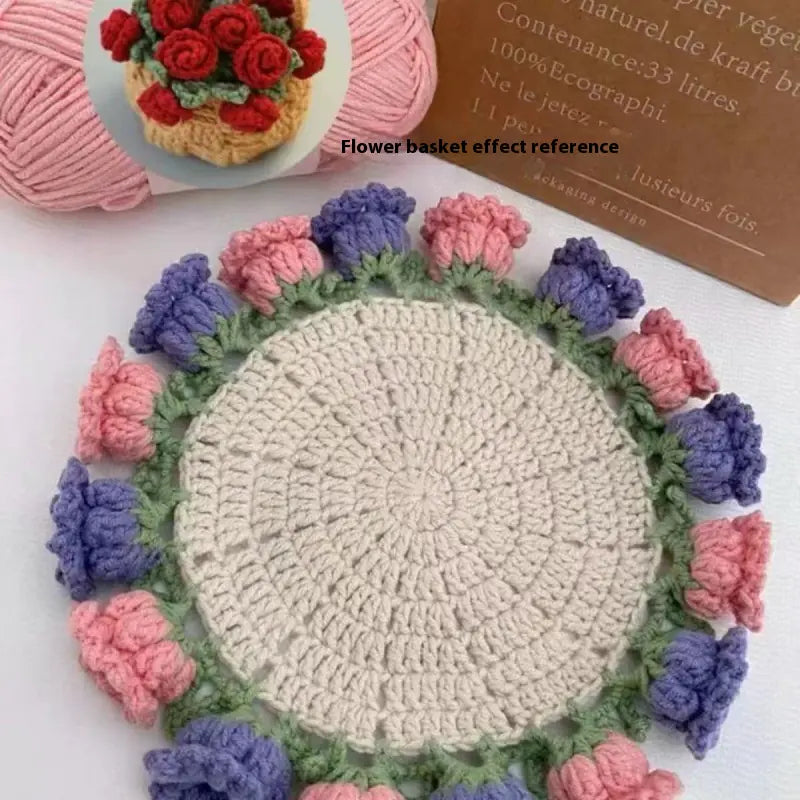 DIY crochet kit with materials to make rose coasters