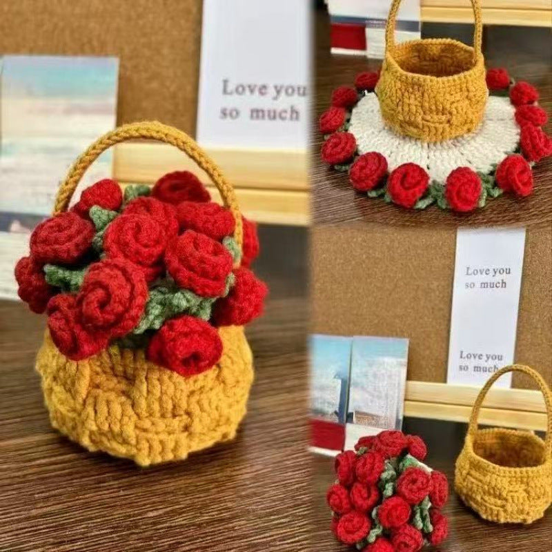DIY crochet rose coaster kit with yarn and crochet hook