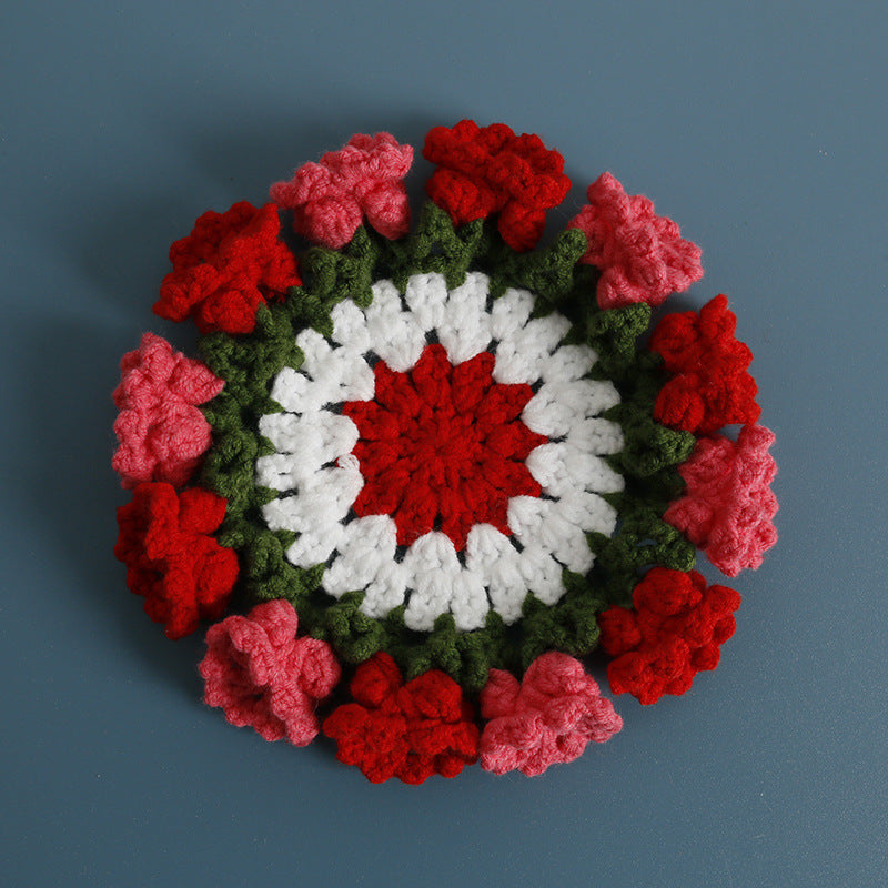 DIY crochet kit for making rose coasters with acrylic yarn