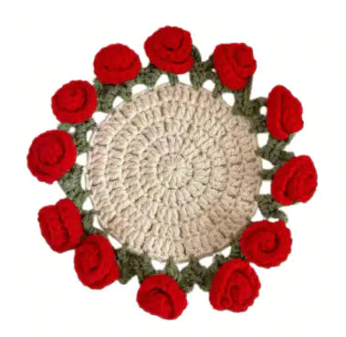 DIY crochet kit with rose flower coasters and acrylic yarn