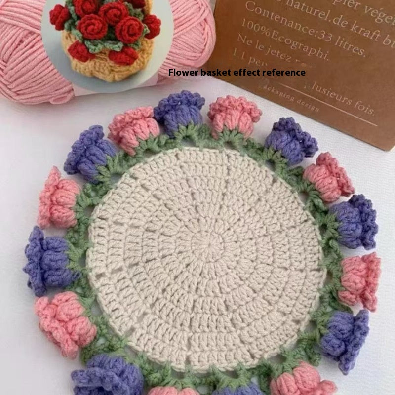 DIY crochet kit with rose flower coasters and yarn