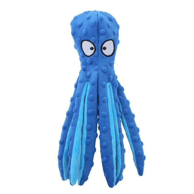 Interactive bite-resistant plush octopus pet toy in vibrant colors for engaging pet play