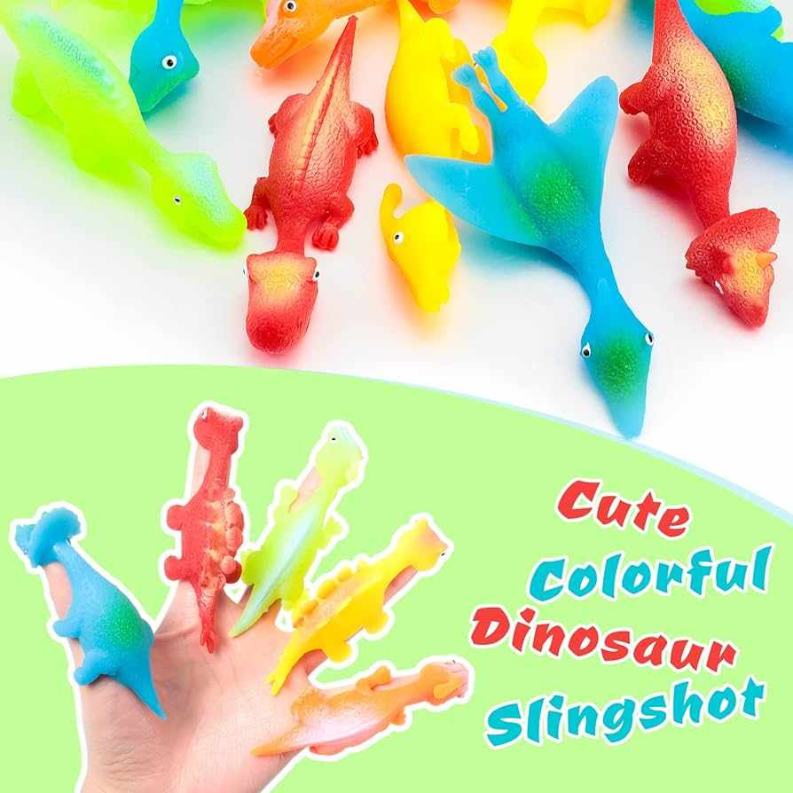 Slingshot Dino-Launch Finger Fun Toys launching miniature dinosaurs for prehistoric play and portable entertainment