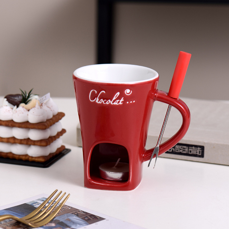 cozy fondue mug set with warmer for personal melted chocolate and cheese