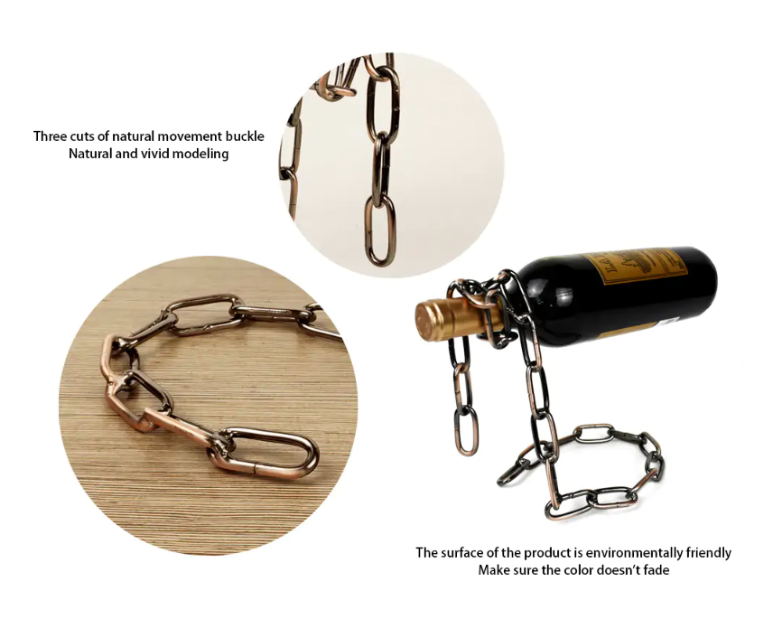 Magic Iron Chain wine bottle holder suspended in air