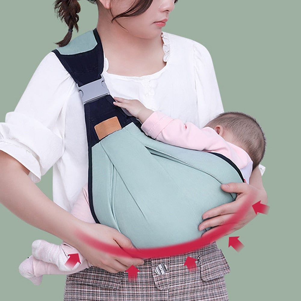 Adjustable shoulder baby carrier sling in breathable fabric for comfort