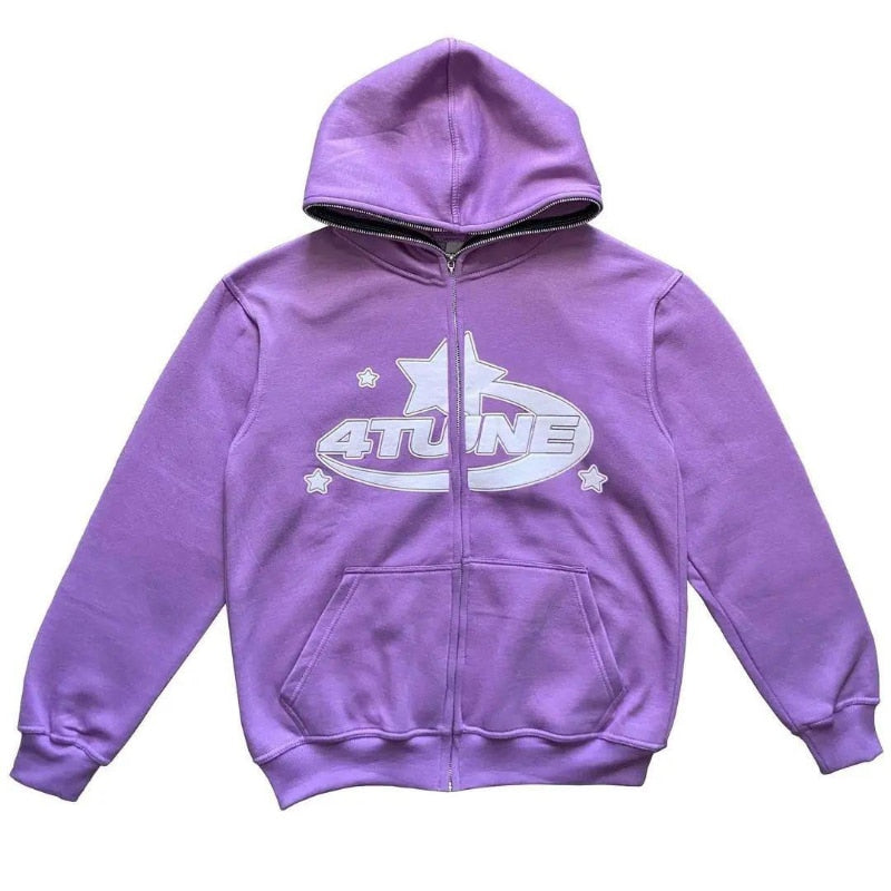 Star printed zip up hoodie with cozy fit