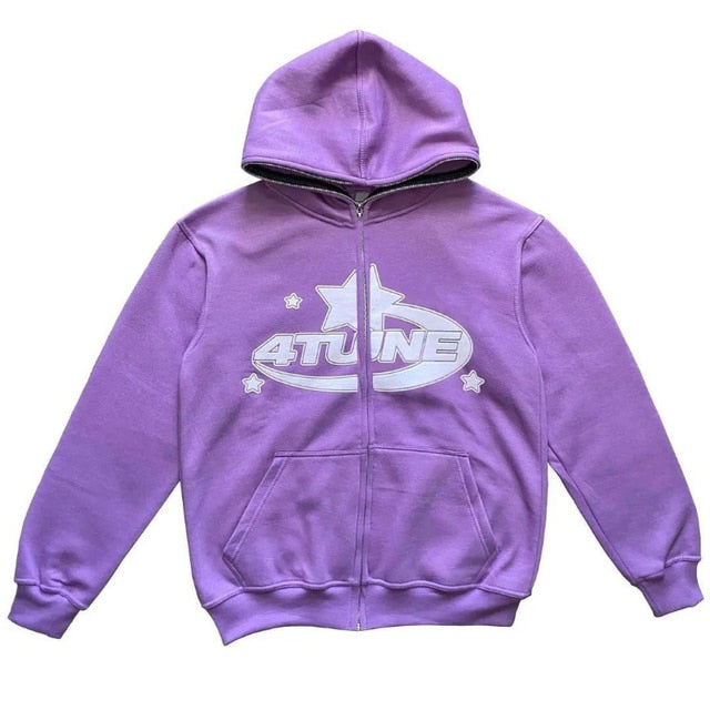 star printed zip up hoodie on display