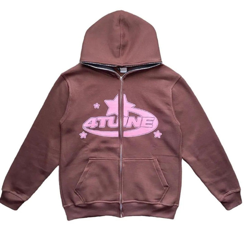 comfortable star printed zip up hoodie for casual wear