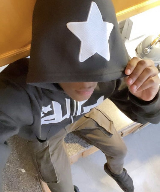 Star printed zip up hoodie with relaxed fit and cozy fabric