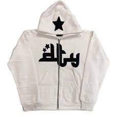 Cozy star printed zip up hoodie on a hanger