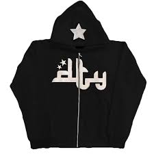 cozy star printed zip up hoodie on mannequin