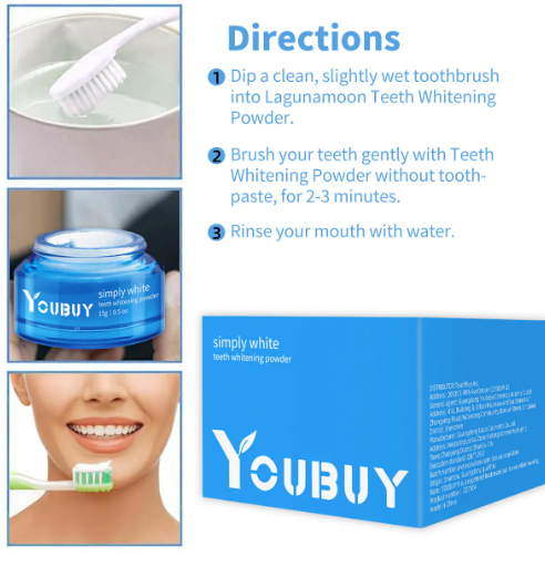 YOUBUY teeth whitening brightening powder for stain removal and enamel safe whitening