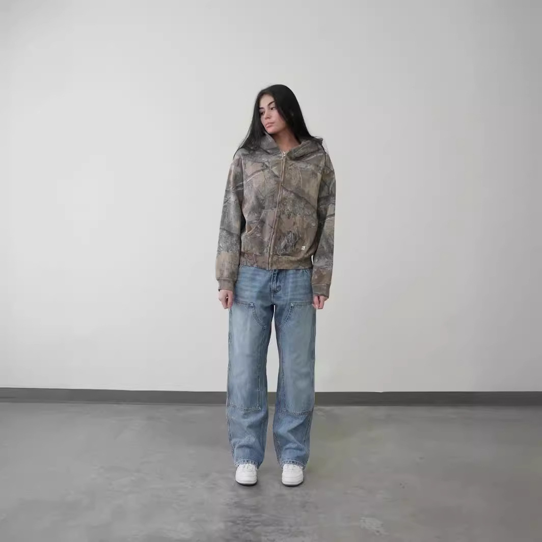 Urban camo hoodie with oversized fit and adjustable hood