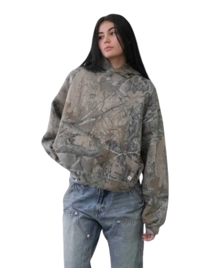 Urban camo unisex oversized retro hoodie with adjustable hood
